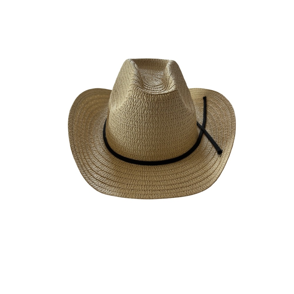 Woven Straw Cowboy Hat Tan Western Sun Hat with Adjustable Chin Strap